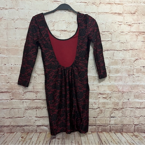 Forever21 quarter large body con black floral plunge mini dress size small - Picture 6 of 7